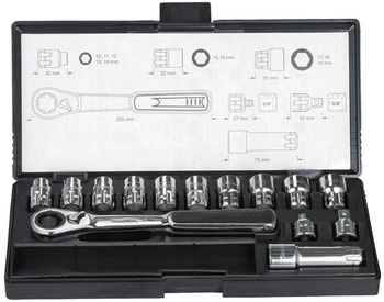 Zestaw nasadek + klucz z adapterem 1/4'' 3/8'' 14el B-65595 Makita